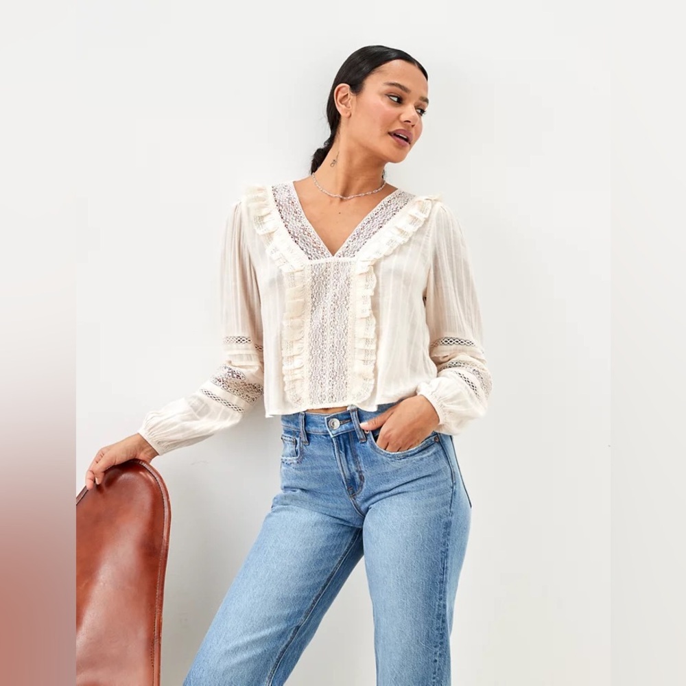 AE V-Neck Ruffle Lace Blouse